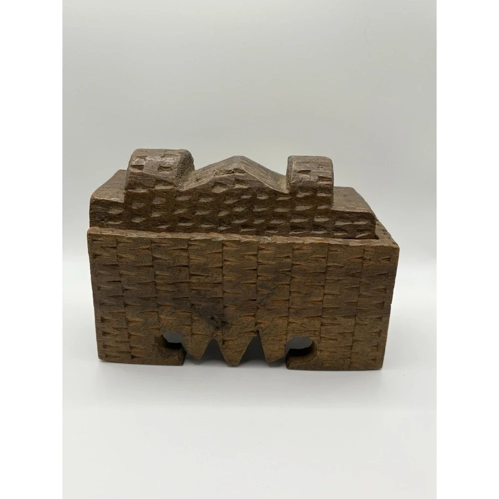 Antique Indian Hand-Carved Ritual Stash Box - Secret Sliding Lid - 1930s - 1950s